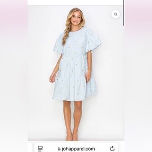 WESLEE COTTON POPLIN DRESS WITH EMBROIDERED SUMMER FLOWERS| Joh Apparel| size L